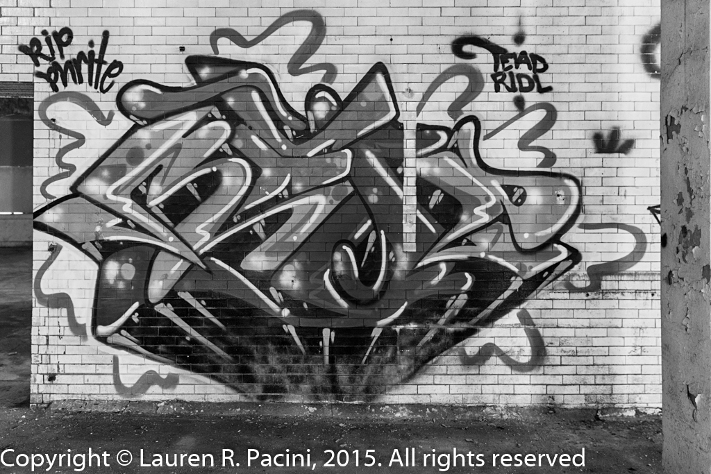 Graffiti inside Leisy Brewery 1917 building.