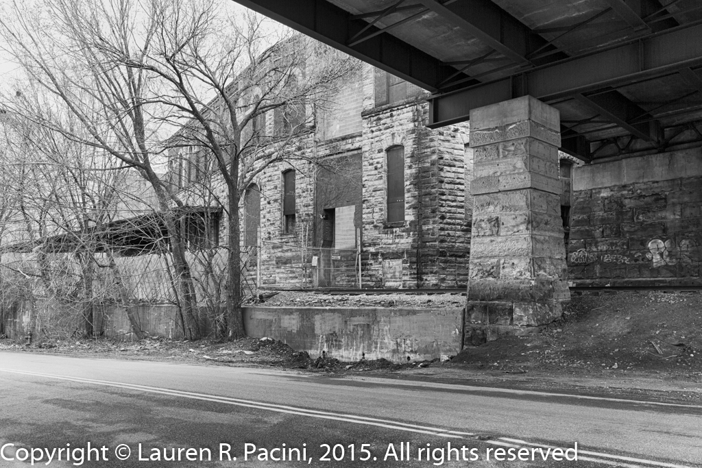 Remaining exterior north wall from beneath West 35th Street overpass.